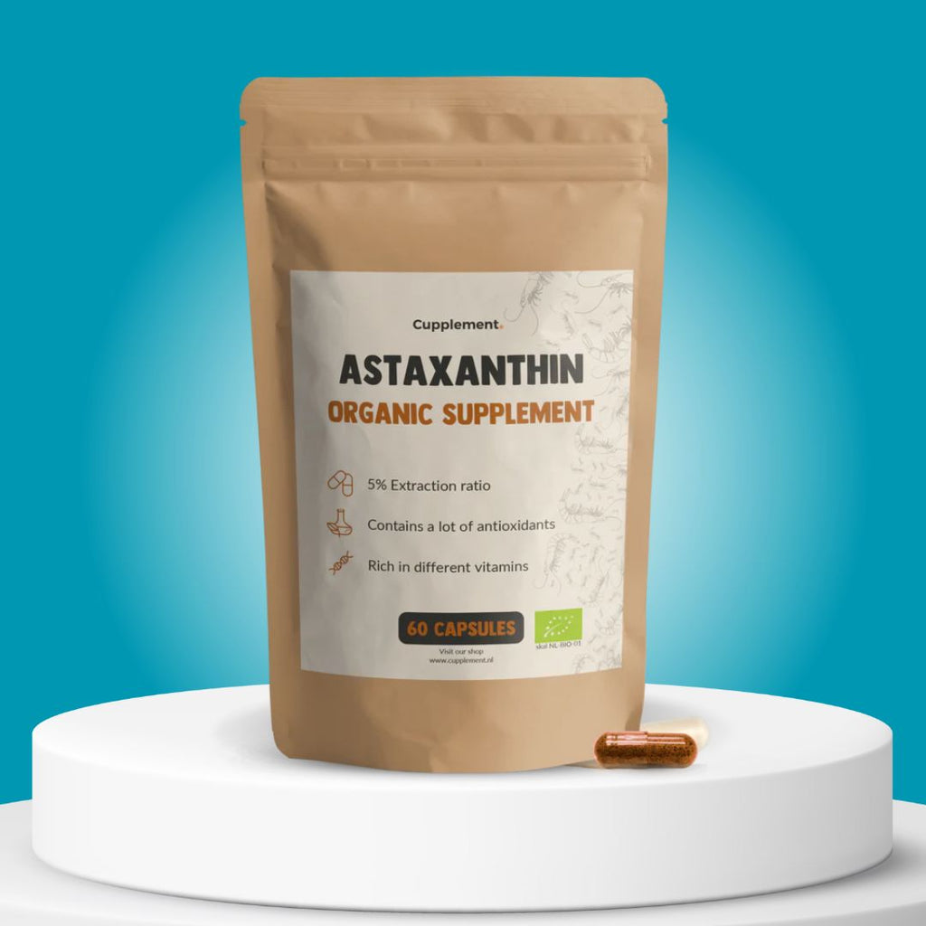 Astaxanthine Capsules 8 mg BIO, 100% natuurlijk en biologisch, met een geconcentreerd extract uit microalgen. Ideaal als antioxidanten-supplement voor een gezonde levensstijl, geschikt voor veganisten.